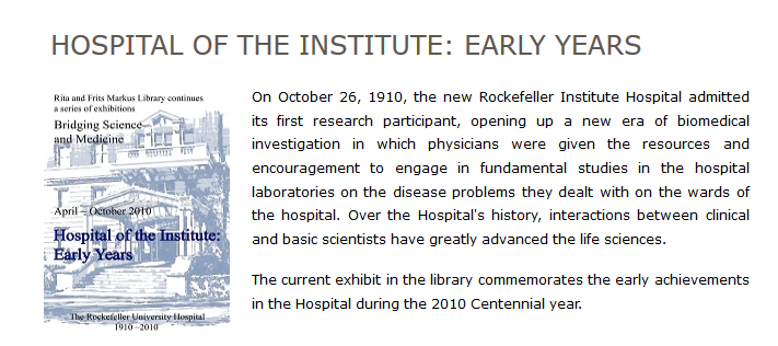 Hospital of the Institute: Early Years