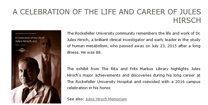 A Celebration of the Life and Career of Jules Hirsch