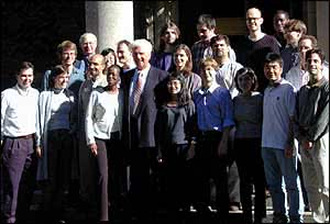 gunter blobel and his lab members stand for a group phoho