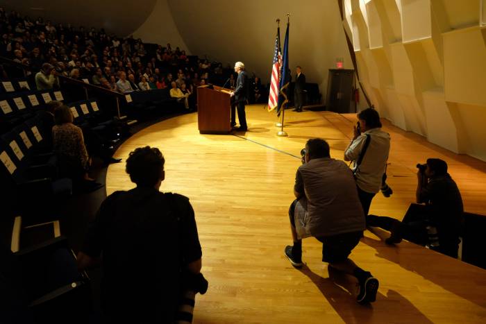 Michael W. Young thanks the Rockefeller community during his remarks to the press.