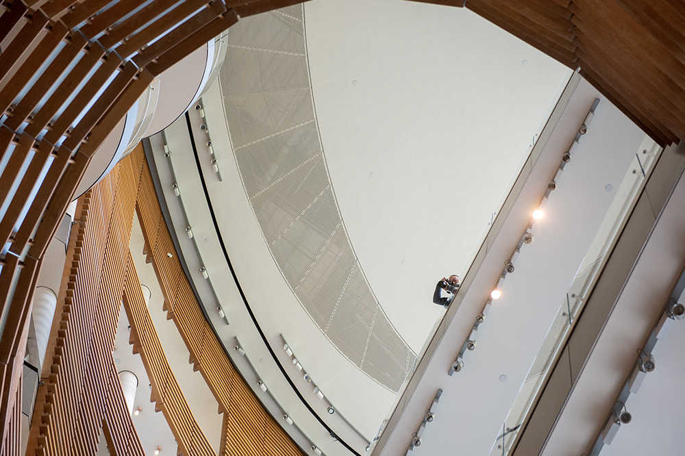 A visitor seizes a photographic opportunity in the Collaborative Research Center.