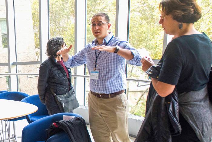 Bassem Shebl, a postdoc in the lab of Sanford M. Simon, shows off the Collaborative Research Center, one of the first LEED‐certified laboratory buildings in New York City.