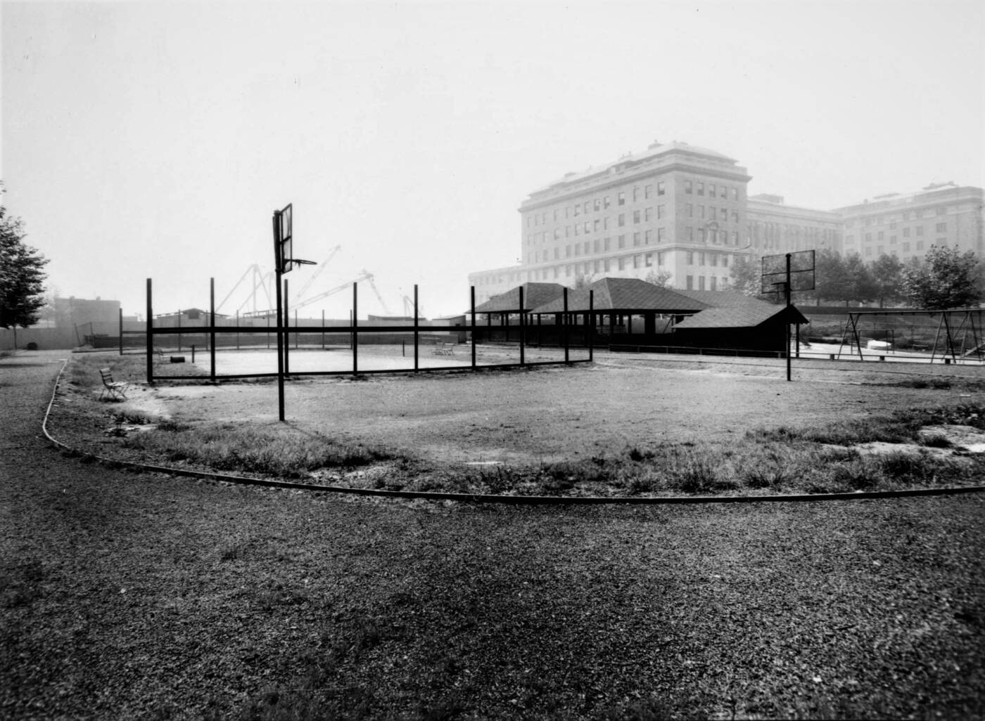 1928 photo of basketball hoops at Rockefeller Institute