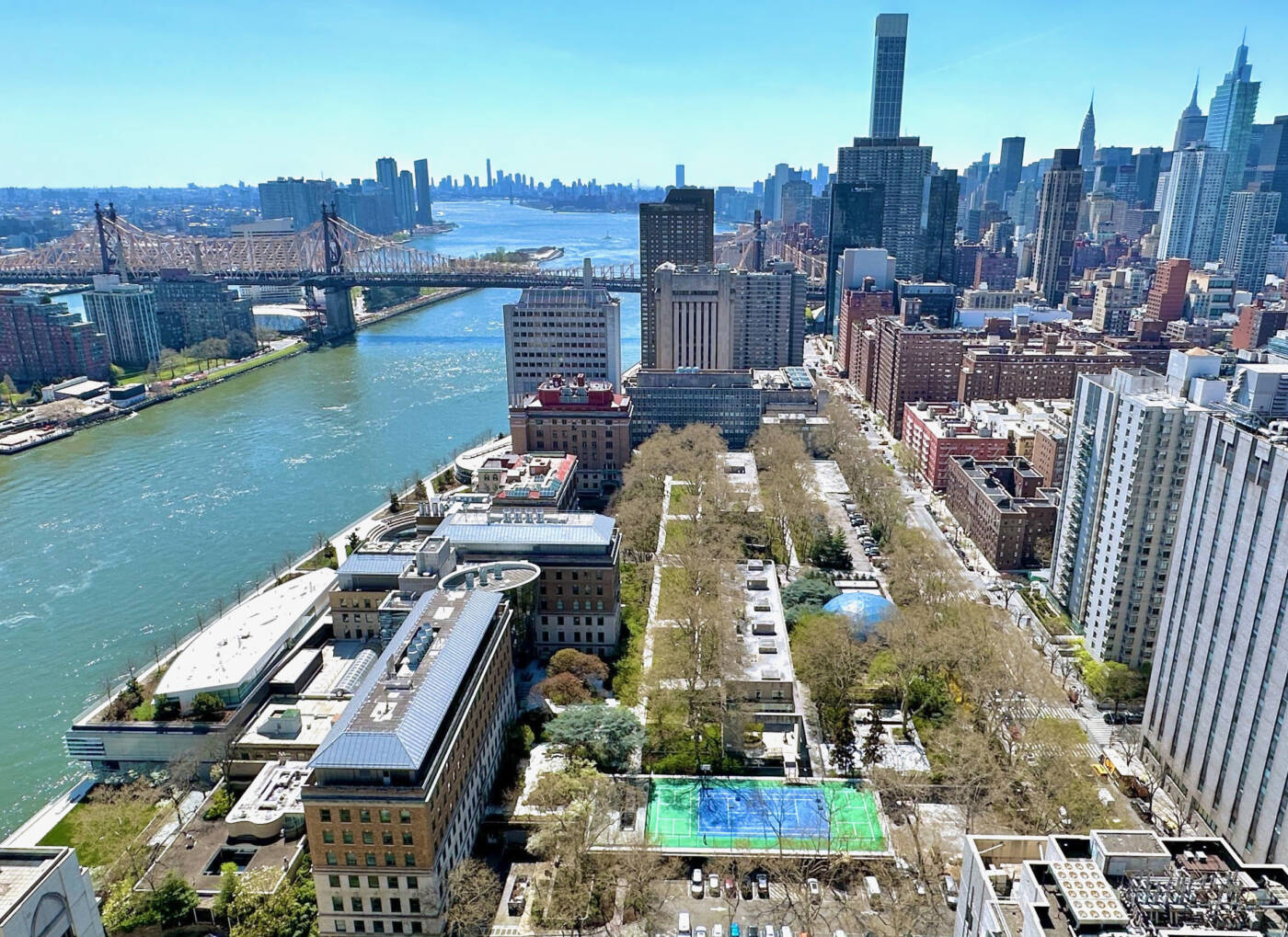 An aerial view of Rockefeller University campus