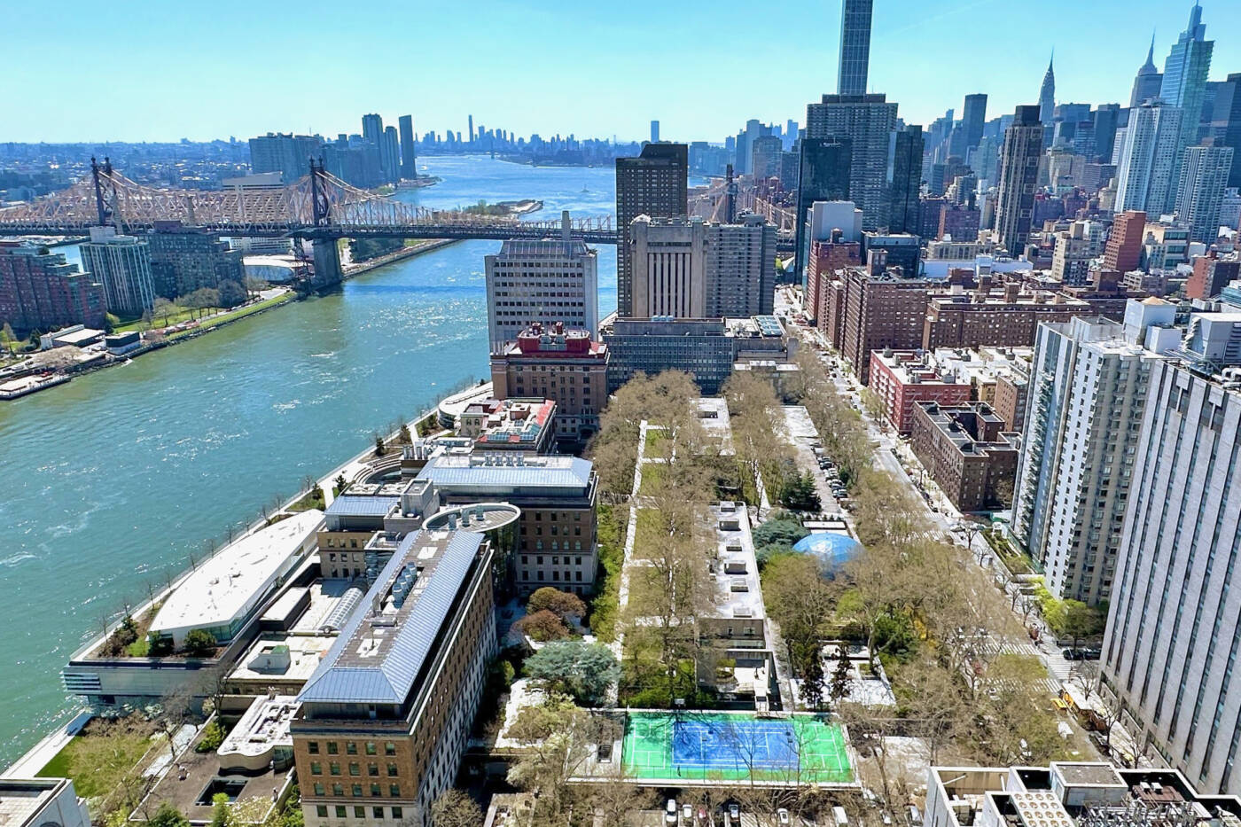 An aerial view of Rockefeller University campus