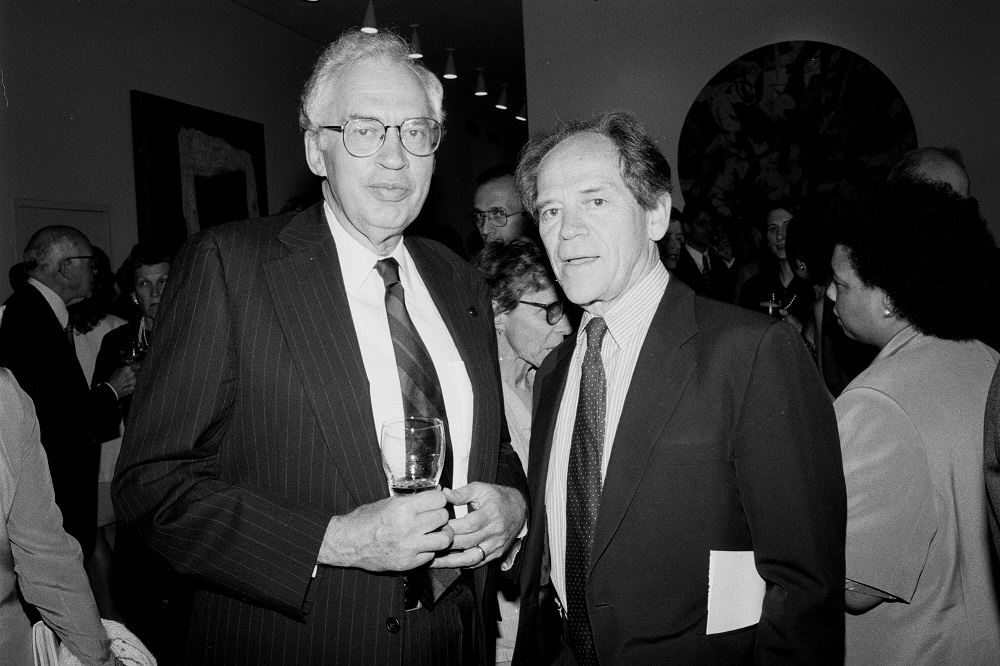 Lyons left, at his retirement party on campus in 1995 with former Rockefeller President Torsten N. Wiesel.