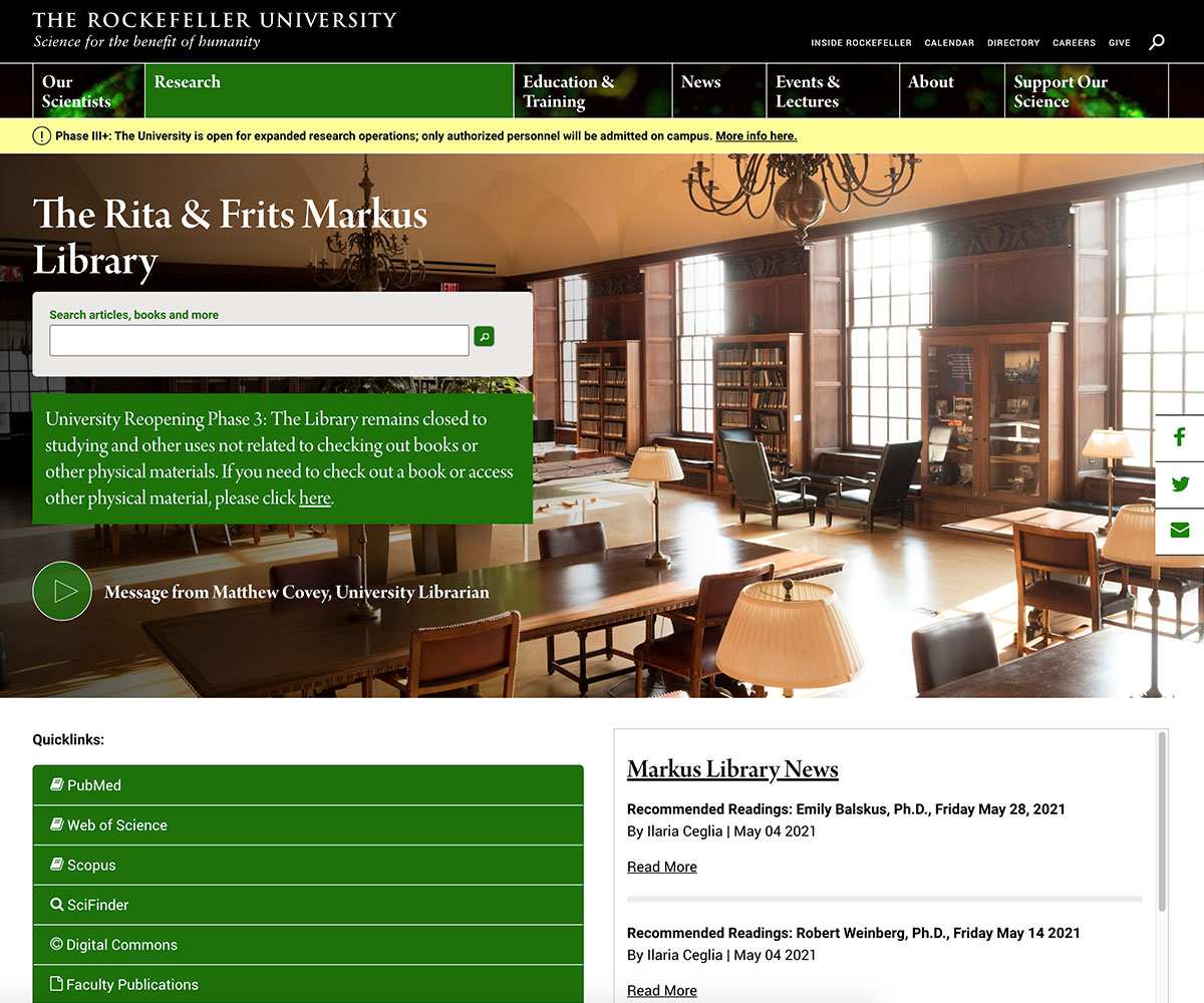 Markus Library landing page