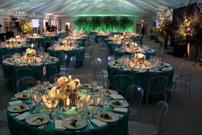 Guests enjoyed a beautiful dinner under a tent on the campus esplanade