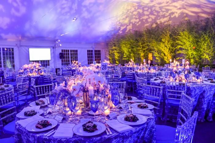 Guests enjoyed dinner under a beautiful tent on the campus esplanade