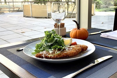 Chicken Milanese served in the Abby Dining Room