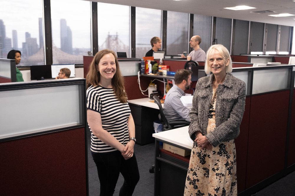 Lucie Van Emmenis and Susan King in Rockefeller University Press's newly refurbished office on campus. (Credit: Lori Chertoff)