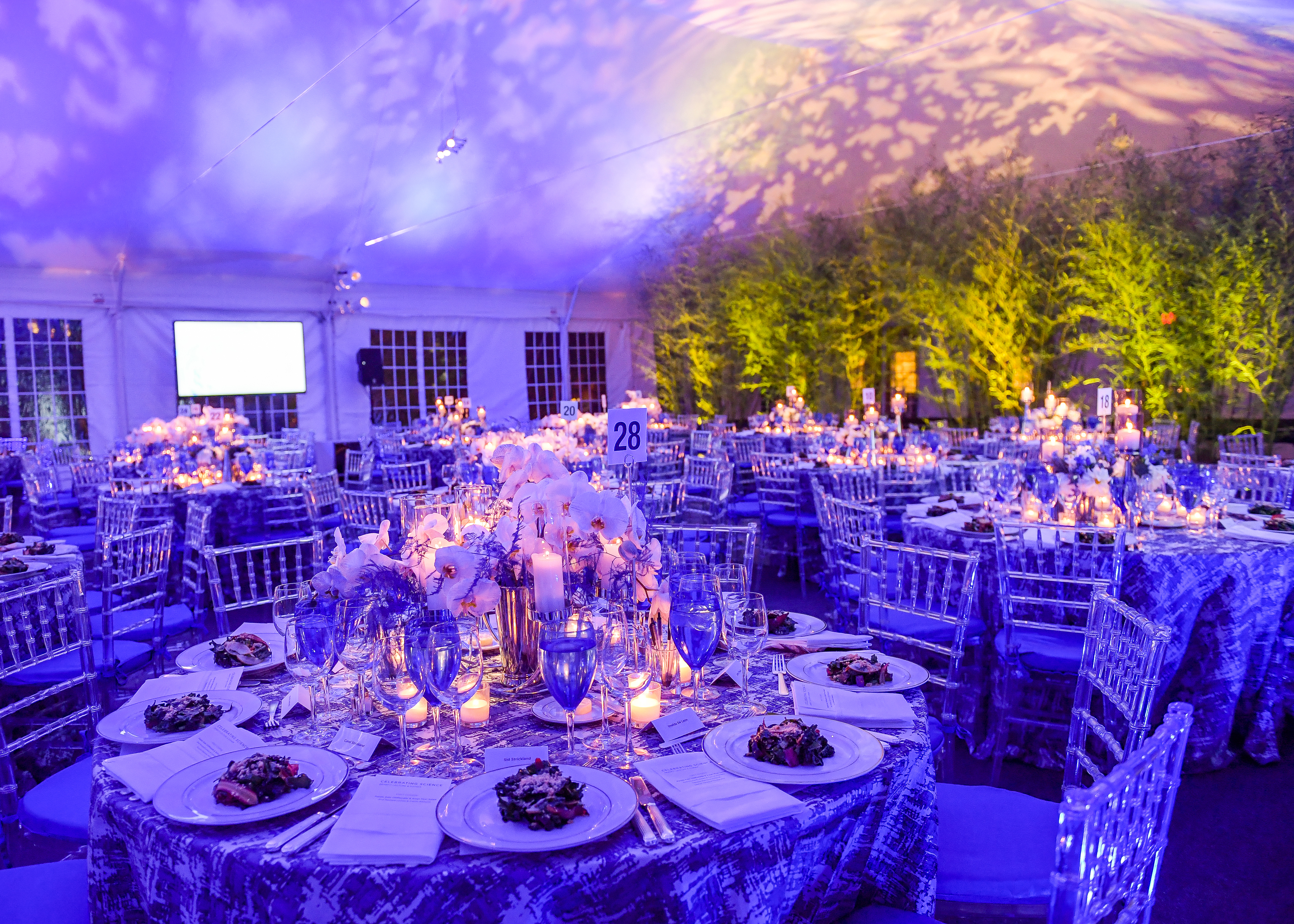 Guests enjoyed dinner under a beautiful tent on the campus esplanade